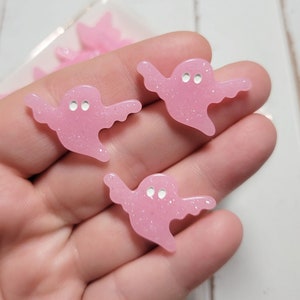 Glittery Pink Ghost Cabochons - Flatback Resin - Kawaii Cabochon - Resin Charms - Slime Charms - Halloween Charms