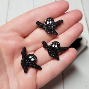 Glittery Black Ghost Cabochons - Flatback Resin - Kawaii Cabochon - Resin Charms - Slime Charms - Halloween Charms