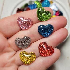 Glittery Heart Cabochons - Flatback Resin - Kawaii Cabochon - Valentine Cabochons - Slime Charms