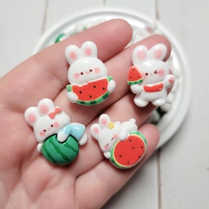 Summer Time Bunnies Cabochons - Kawaii Cabochon - Slime Charms - Flatback Cabochon - Watermelon Cabochon