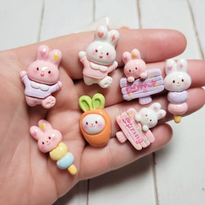 Assorted Spring Bunny Cabochons - Flatback Resin - Kawaii Cabochon - Slime Charms - Easter Charms - Easter Cabochons