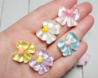 Heart Bow Cabochons - Flatback Resin - Kawaii Cabochon - Resin Candy - Slime Charms - Valentine Cabochon