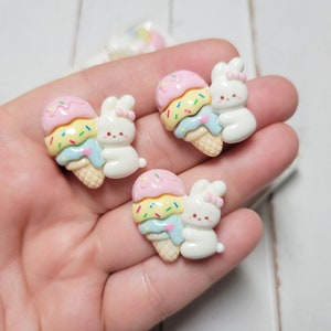 Bunny Ice Cream Cabochons - Flatback Resin - Kawaii Cabochon - Easter Cabochons - Slime Charms
