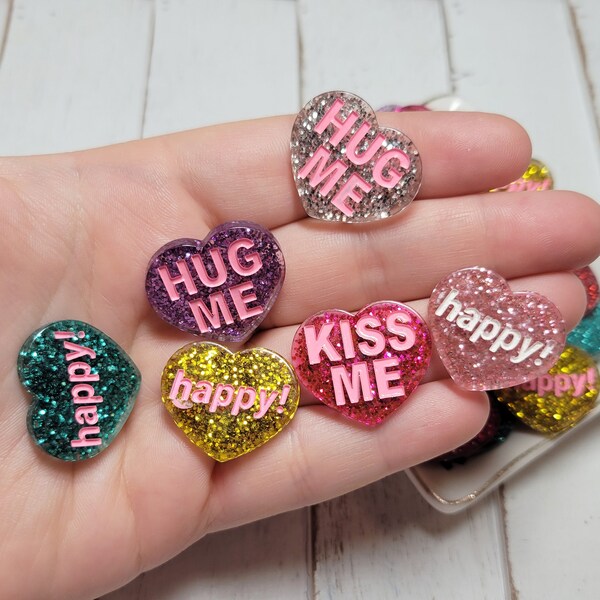 Assorted Glittery Heart Cabochons - Fake Food - Heart Cabochons - Kawaii Cabochon - Heart Charms - Valentine Cabochons