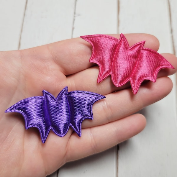 Padded Satin Bats - Fabric Embellishments - DIY Hair Accessory - Fabric Patches - Halloween Applique