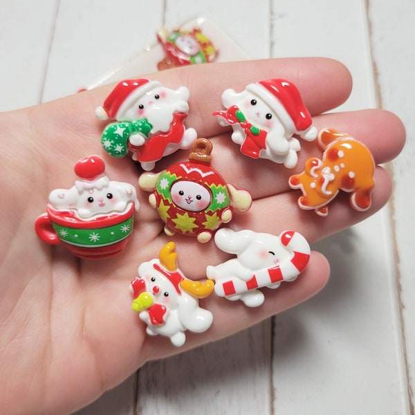 Kawaii Christmas Character Cabochons - Flatback Resin - Kawaii Cabochon - Christmas Cabochons - Slime Charms