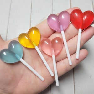 Assorted Heart Lollipop Cabochon - Polymer Clay Lollipop - Rainbow Lollipops - Fake Food - Faux Food - Fake Candy - Candy Cabochon