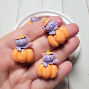 Kawaii Pumpkin Bat Cabochons - Flatback Resin - Kawaii Cabochon - Halloween Cabochons