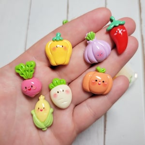 Kawaii Veggie Cabochons - Flatback Resin - Kawaii Cabochon - Vegetable Cabochons - Slime Charms
