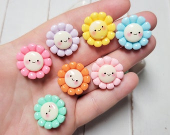 Happy Flower Cabochons - Flatback Resin - Kawaii Cabochon - Easter Cabochons - Slime Charms