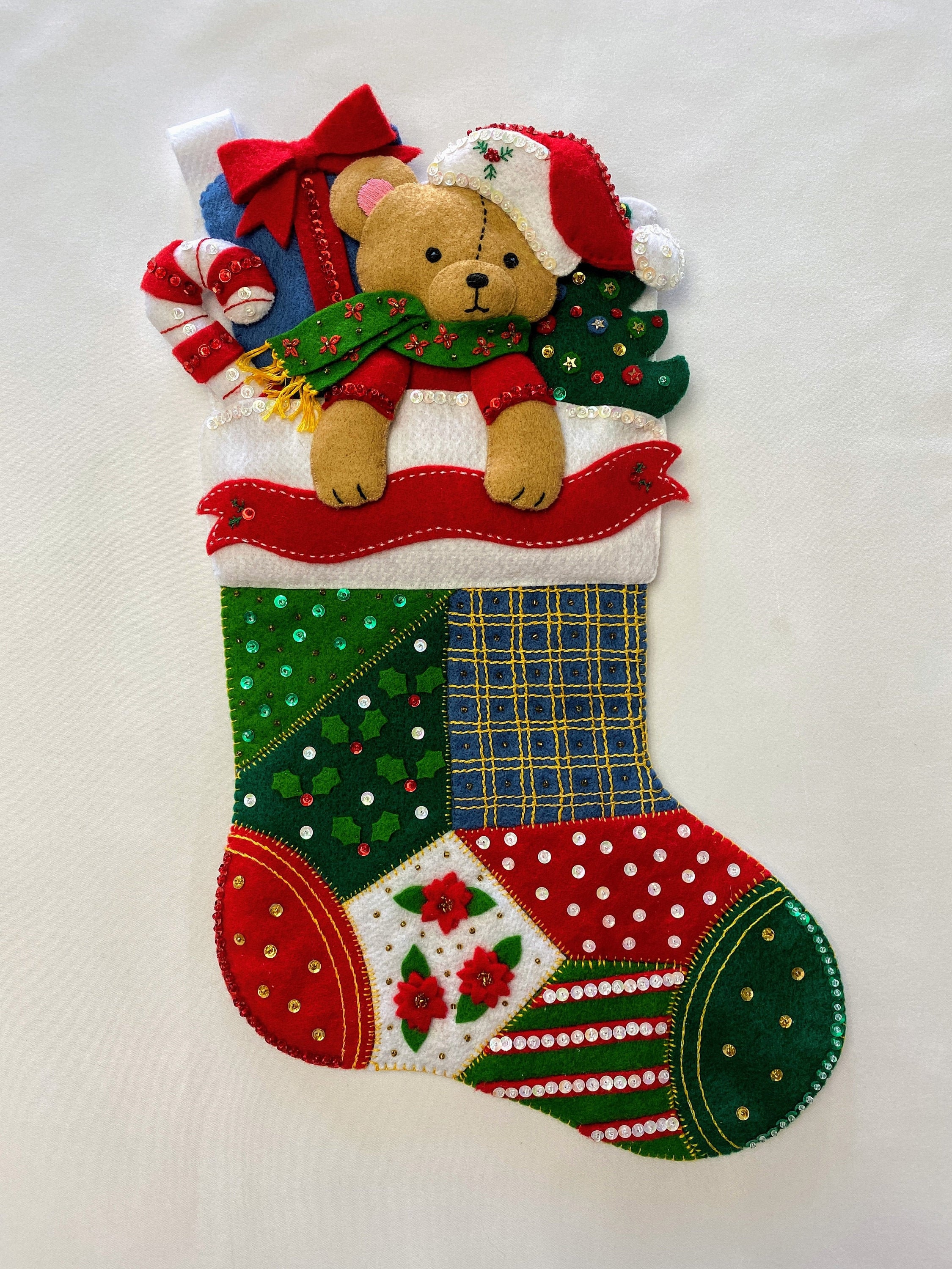 Finished Authentic Bucilla Stocking Kit Patchwork Teddy Etsy