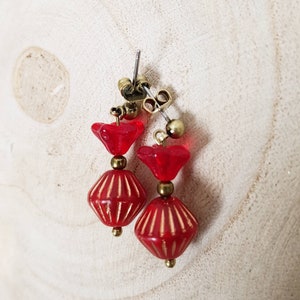 Czech Bicone earrings/ red