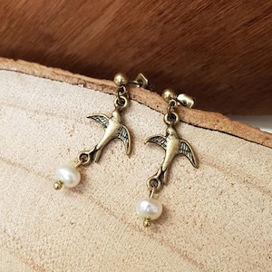 Retro swallow earrings/freshwater pearl