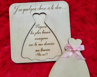 Carte demande témoin de mariage personnalisable. Idée originale en bois pour faire la demande