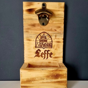 Wooden wall mounted bottle opener