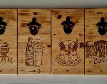 Personalized wooden wall bottle opener. Laser engraving. Gift idea for men/beer opener/Christmas gift, birthday, Father's Day, grandfathers