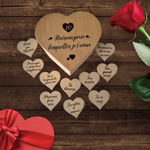 Personalized box and hearts 10 reasons why I love you. Gift idea for Valentine&#39;s Day, anniversary or just to say &quot;I love you&quot;
