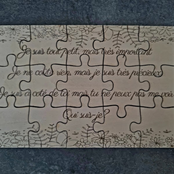 Puzzle en bois annonce grossesse. Message de naissance amusant et original pour vos proches, parents, grand parents, amis, tante et oncle