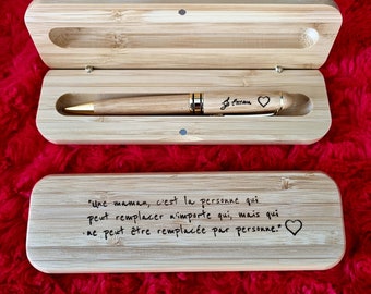 Coffret stylo bambou personnalisé, coffret cadeau à offrir lors d’un anniversaire, remise de diplôme, fête des mères, fêtes des pères…