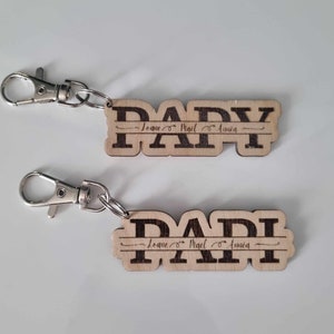 Personalized wooden key ring for Grandpa. Original gift with the first names of grandchildren, ideal for Grandfather's Day, birthday