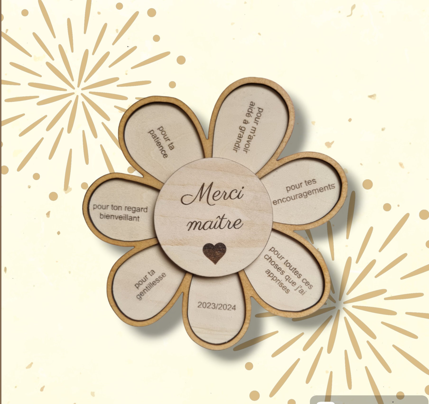 Wooden flower magnet to personalize with the first name of your child and the teacher, master, atsem... Ideal gift for the end of the year