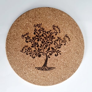 Gepersonaliseerde levensboom kurk onderzetter. ideaal cadeau voor Moederdag, oma&#39;s, mama, oma
