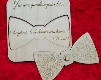 Carte demande de témoin personnalisable. Idée originale en bois pour faire la demande