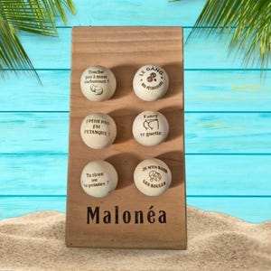 Personalized wooden pétanque jack. Original gift idea for grandfather, grandpa, dad, uncle, or guest. A unique gift.