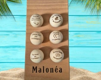 Personalized wooden pétanque jack. Original gift idea for grandfather, grandpa, dad, uncle, or guest. A unique gift.
