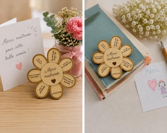 Personalized wooden flower magnet with name | Teacher/classroom assistant gift | End-of-year gift for children