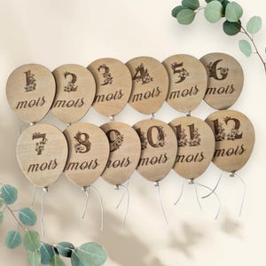 cartão de marco de balão de bebê. Conjunto de cartões para celebrar os primeiros meses de vida do bebê. ideia de presente para fotos originais