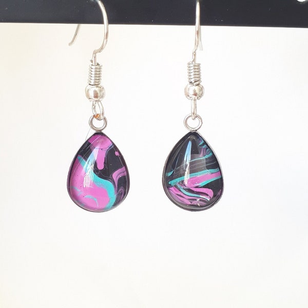 Boucles d'oreilles violet et noir - sur commande