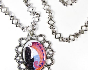 Handgemaakte art deco dame medaillon ketting zilverkleurige ketting geometrisch - Pink Hair Don't Care