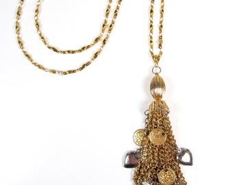 Handgemaakte gouden Toon kwast Chain ketting harten & faux munten-hart in kettingen