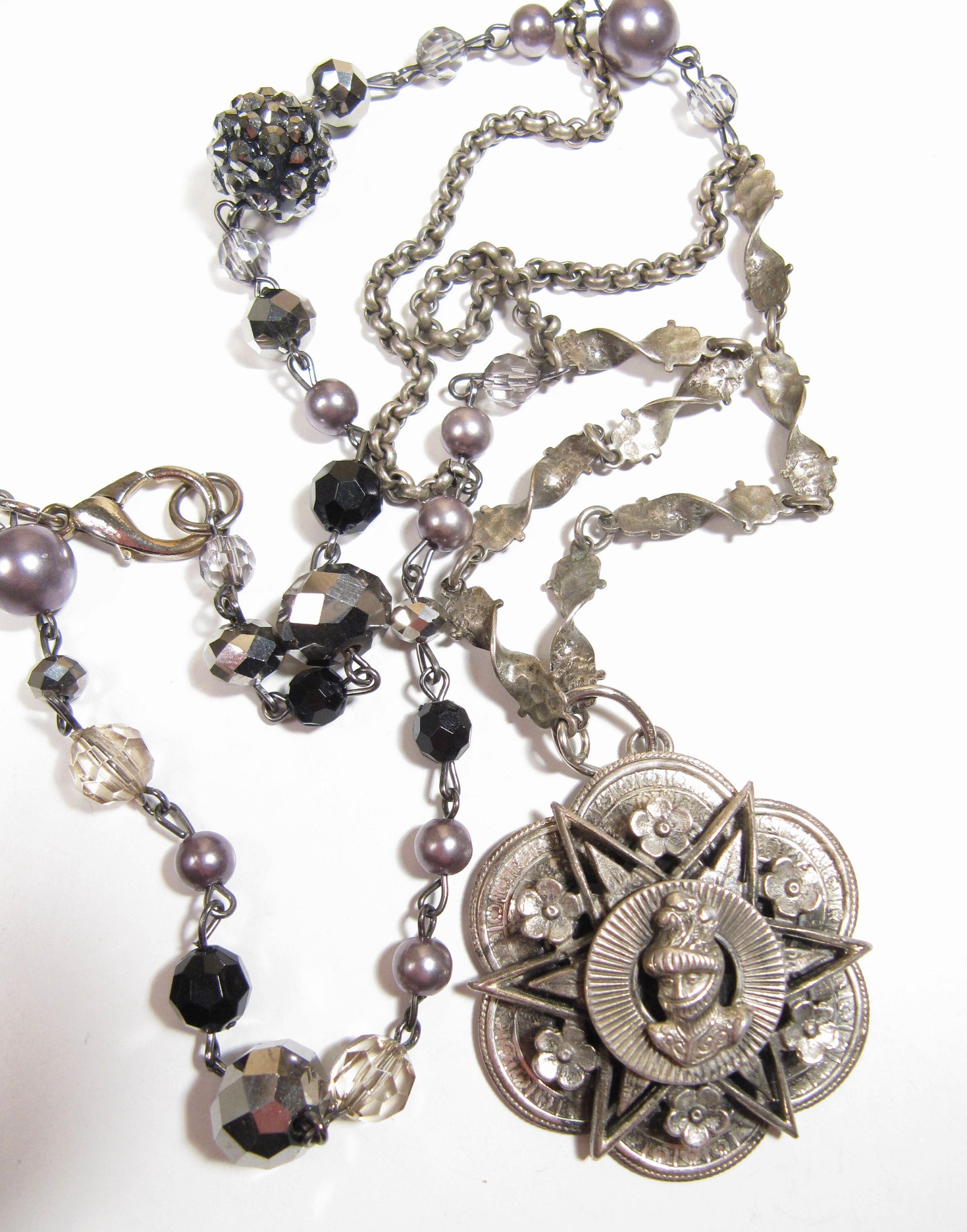 Handmade Gunmetal Gray Bead Knight Necklace Vintage Pendant Etsy Ireland