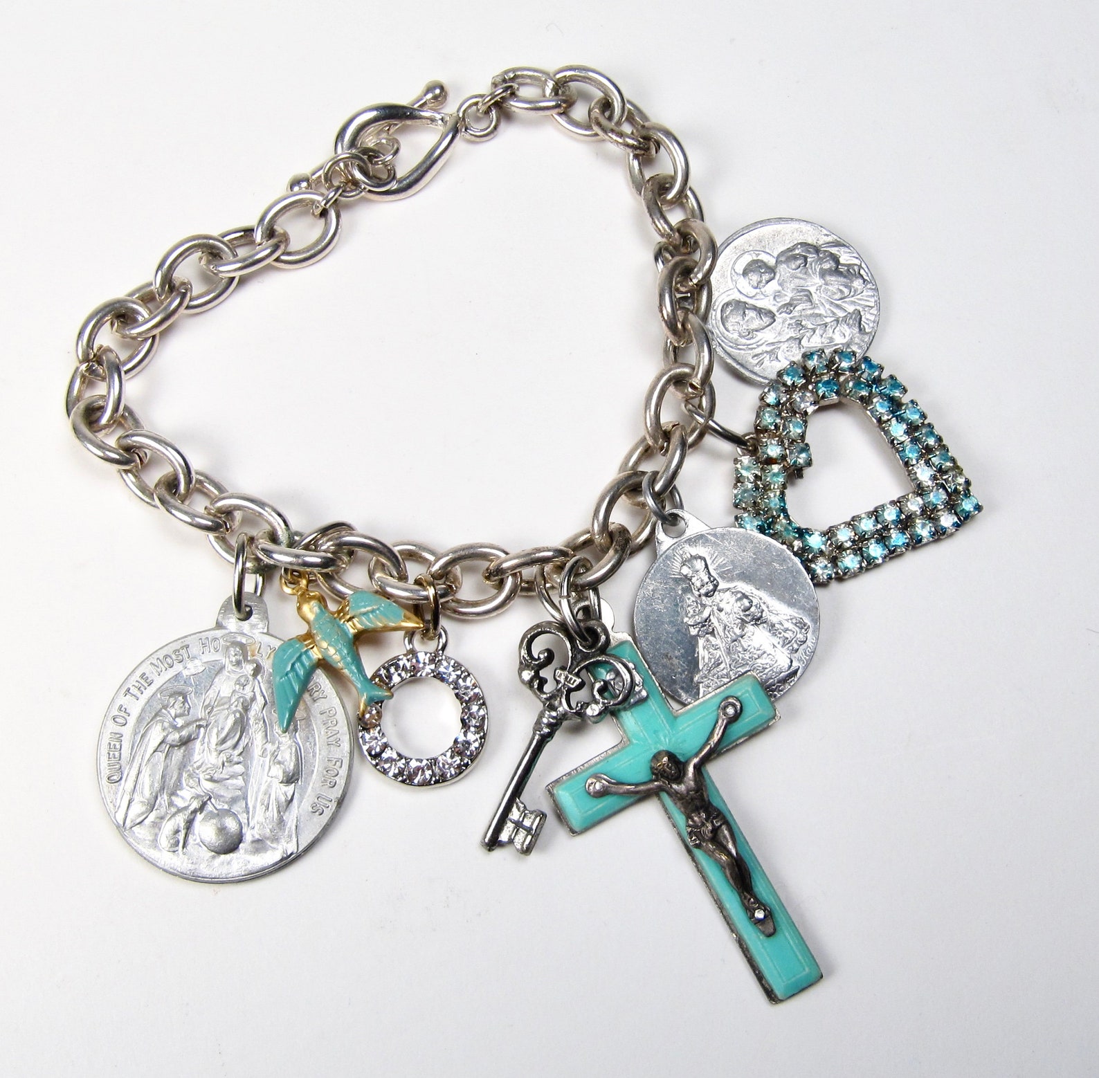 Handmade Religious Charm Toggle Bracelet Vintage Holy Medals Etsy