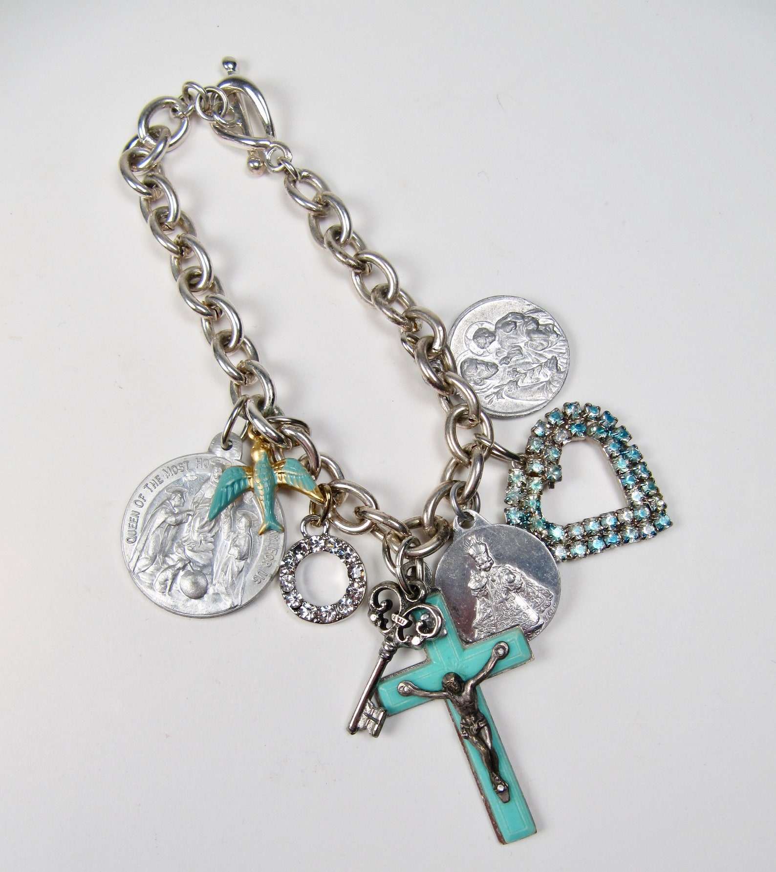 Handmade Religious Charm Toggle Bracelet Vintage Holy Medals Etsy
