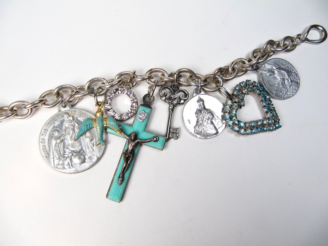 Handmade Religious Charm Toggle Bracelet Vintage Holy Medals Etsy