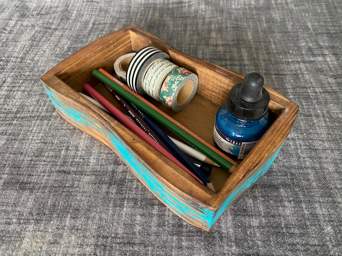 Wood desk tray / side table tray / organization box // Etsy
