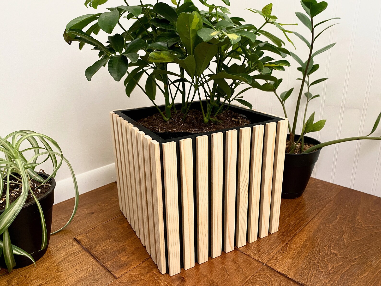 SLAT indoor floor planter box // MCM style wood plant decor Etsy