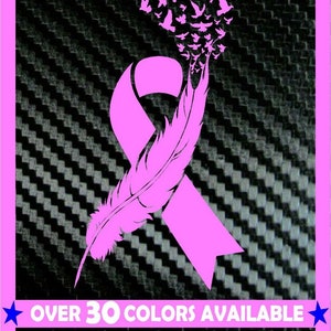 Cancer ribbon Bird feather feat Vinyl DECAL Sticker Car Truck breast suicide