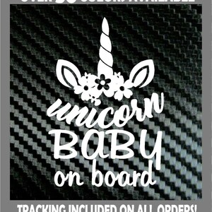 jednorożec dziecko na pokładzie mama samochód ciężarówka van minivan naklejka winylowa neo chrom
