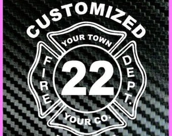 Custom FIREFIGHTER Badge Fireman Decal Vinyl Sticker fire personalized shield Fire