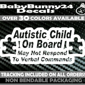 Autistic child on board non verbal Truck Van Autism Car Vinyl Decal Sticker awareness