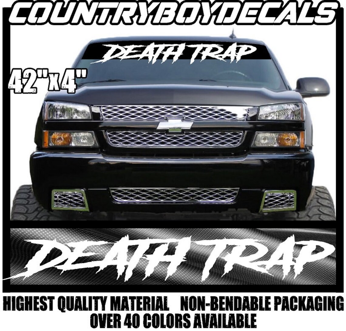 DEATH TRAP 42' Windshield Vinyl Decal Sticker Beater Rust Diesel Truck ...