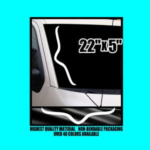 LONG HORN Vinyl Decal 22&quot;x5&quot; Window Sticker Diesel Truck Turbo Stance Vertical Pillar Windshield Lifted Country Merica USA Longhorn Bull