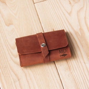 Cartera de pesca con mosca personalizada, Bolsa de cuero para moscas, Cartera de cuero para moscas, Accesorios para pesca con mosca, Estuche para pesca con mosca, Cartera de pescador, Cartera para moscas