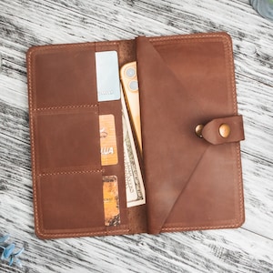 Cartera de cuero para mujer hecha a mano, Cartera plegable larga, Cartera larga personalizada, Cartera larga personalizada, Cartera de cuero delgada para mujer, Cartera grabada