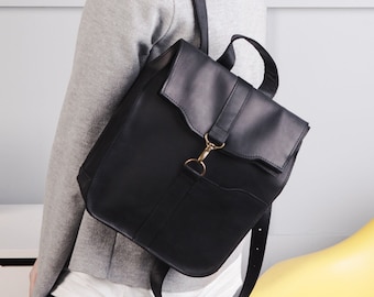 Black leather mini backpack purse 2025