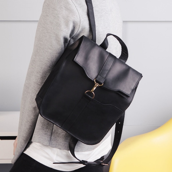 Mini backpack purse, Leather backpack women, Small backpack, Black leather backpack